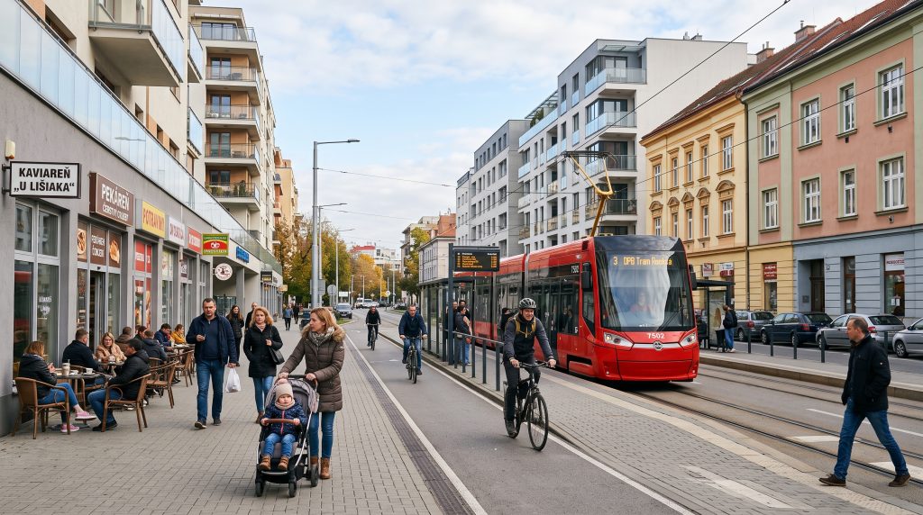 חיי היום־יום בסלובקיה: שכונת מגורים בברטיסלבה, תחבורה ציבורית ותשתיות עירוניות.