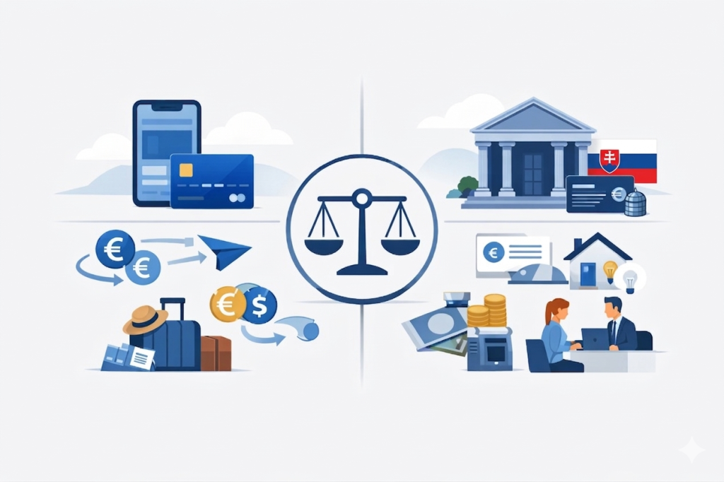 Схема, показывающая разницу между цифровым банком и классическим банком в Словакии