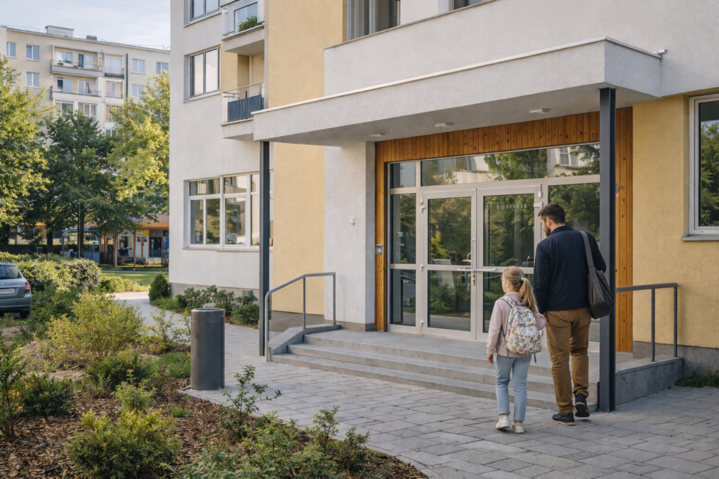 Вход в современную школу в Братиславе